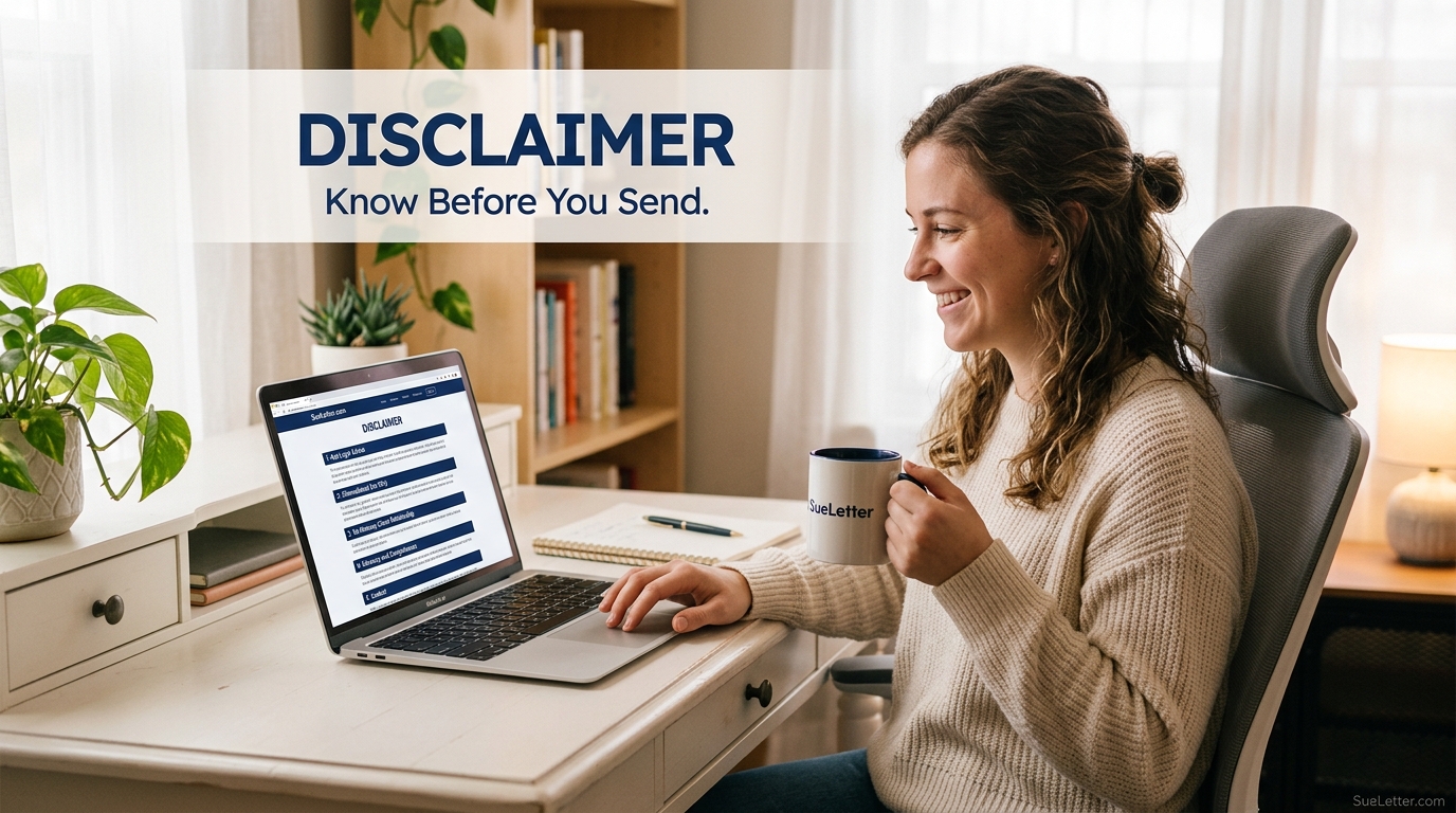 Sueletter disclaimer page – important legal information for subscribers